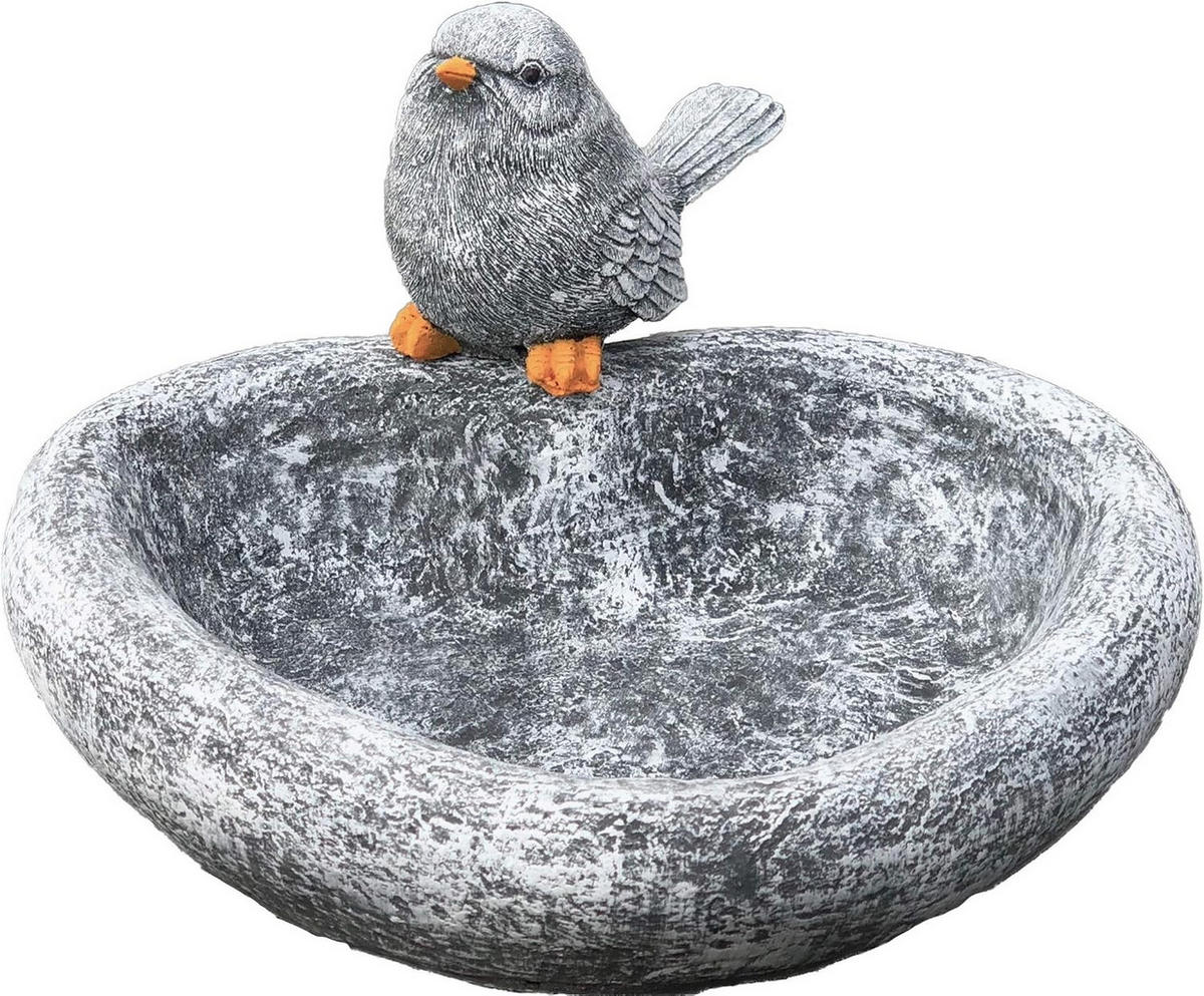 STEIN Vogeltränke mit Vogelfigur aus massiven Steinguss, frostfest - Grau, Stein (27/8/27cm) - stoneandstyle