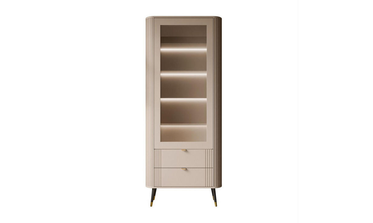 VITRINE YVETTE 78/40/192 cm Kaschmir 2 Schubladen mit LED - Kaschmir/Goldfarben, Holzwerkstoff/Metall (78/192/40cm) - Lookway
