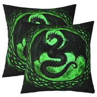 KISSENBEZÜGE 2-teiliges Set 55 x 55 cm Drache Grün Schwarz - Grün, Textil (55/55cm)