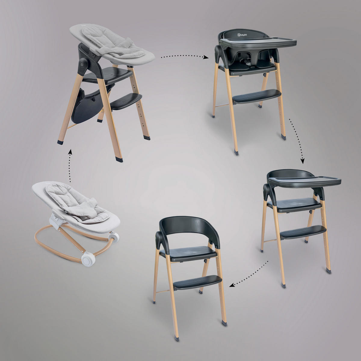 HOCHSTUHL-SET Levels Newborn - Schwarz, Metall (44/88/63cm) - BabyGo