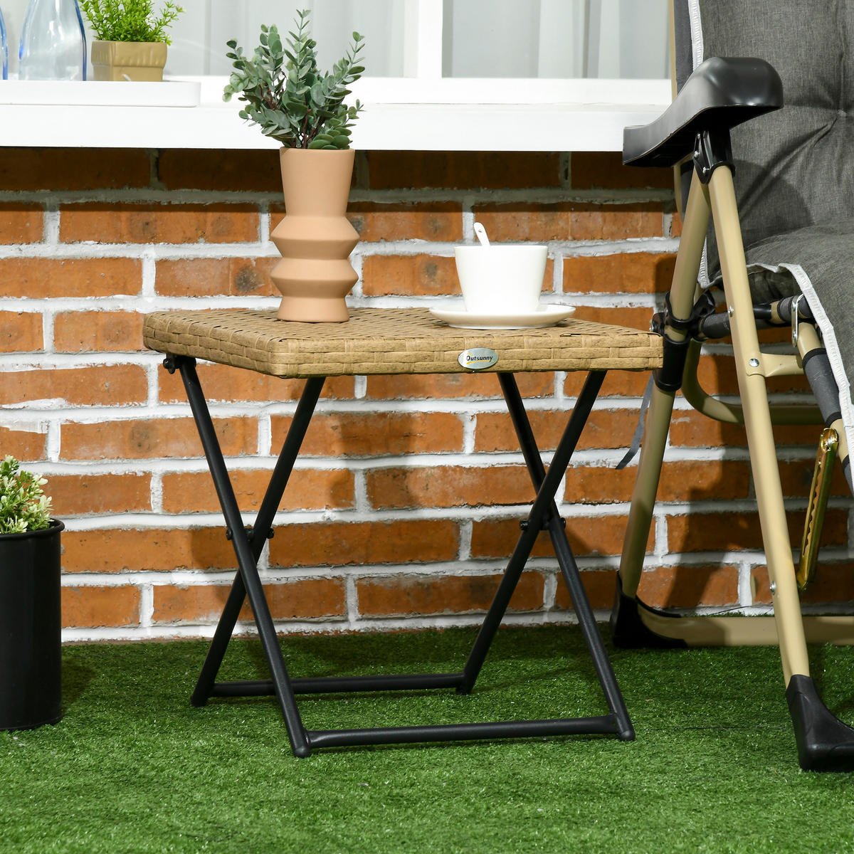 GARTENKLAPPTISCH, Naturholz, Stahl, PE-Rattan - Naturfarben, Kunststoff (40/40/40cm) - Outsunny