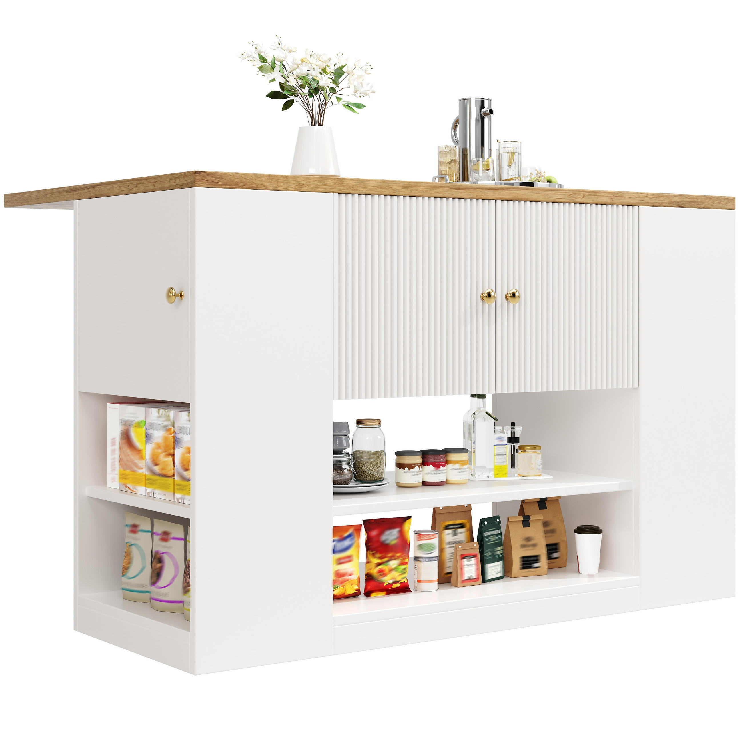 KÜCHENINSEL Küchenschrank Schubladen Regale Weiß Modern - Weiß, Metall (140/90/40cm) - FLIEKS