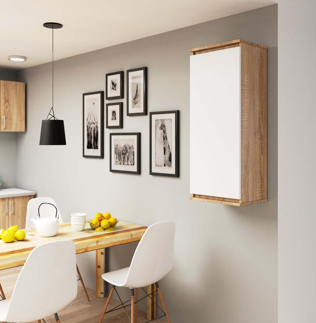 WANDSCHRANK Sonoma Eiche, Weiß 40x30x99 cm - Weiß/Sonoma Eiche, Holzwerkstoff (40/99/30cm) - Akord