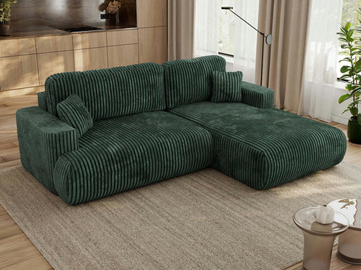 ECKSOFA OVO L Grün Cord - Rechts Seite - Schwarz/Grün, Kunststoff/Textil (195/271cm) - MKS