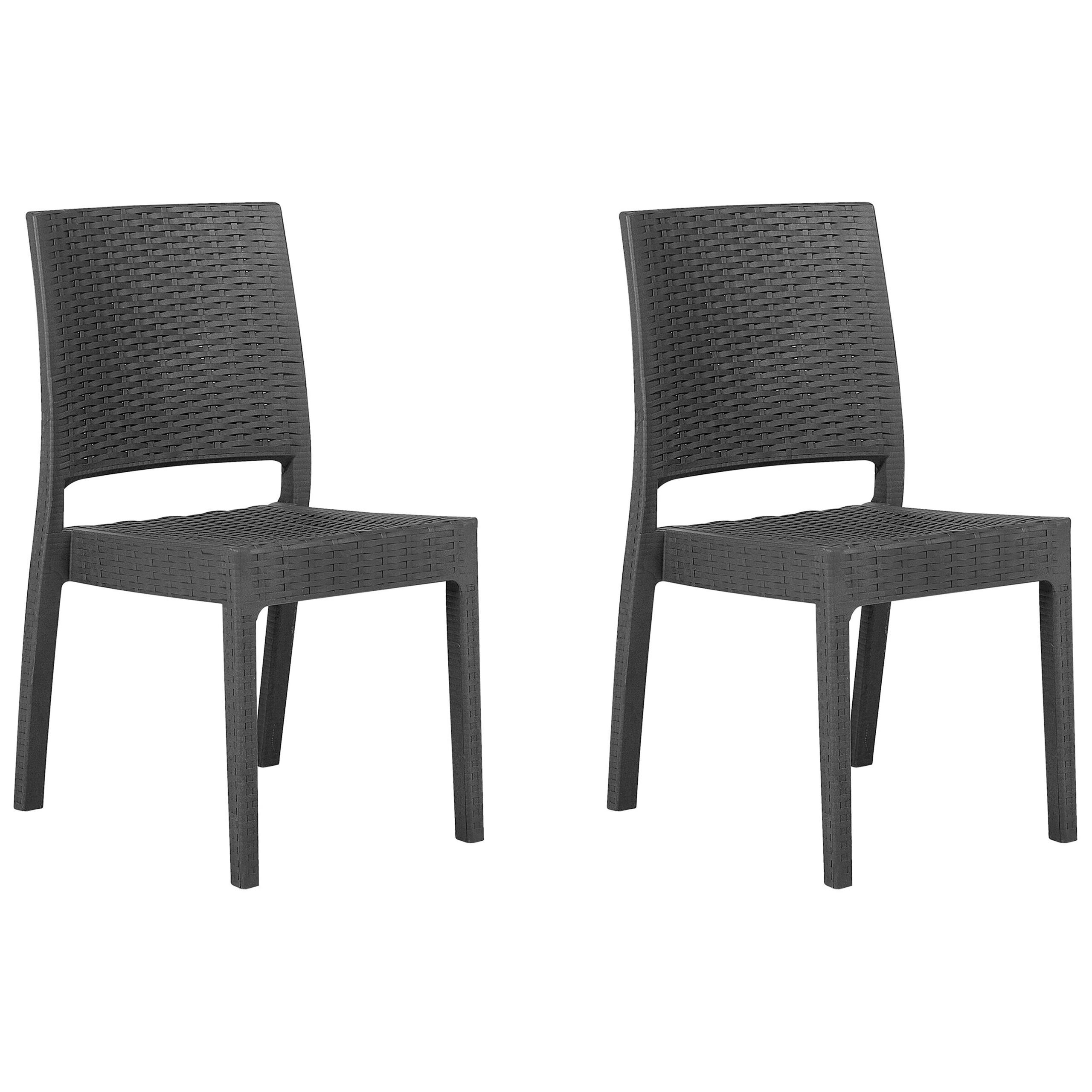 VRTNA STOLICA set od 2 izgled ratana grafitno sivi Fossano - siva, plastika (60/89/47cm) - Beliani