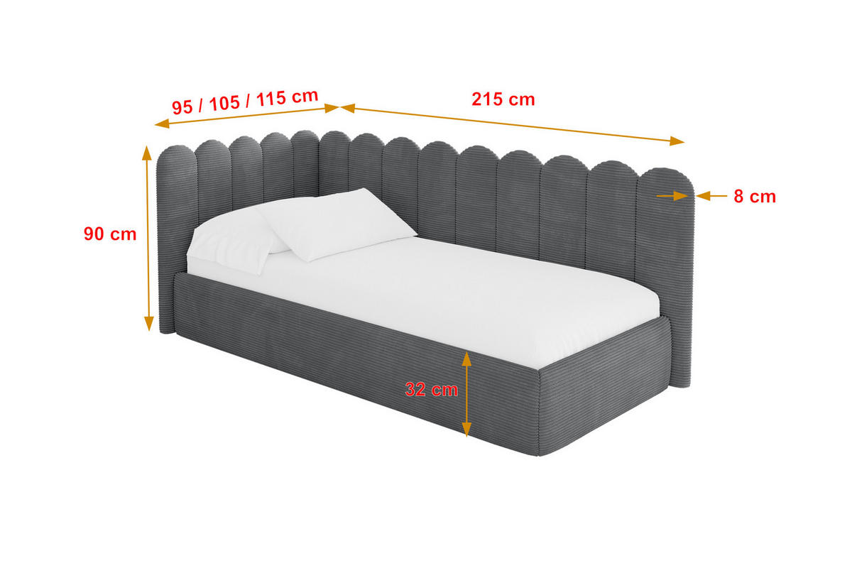 EINZELLBETT Jugendbett mit Bettkasten, Rechts - ARTY 90x200 Dunkelgrau - Schieferfarben, Holzwerkstoff/Textil (90/200cm) - ALTDECOR