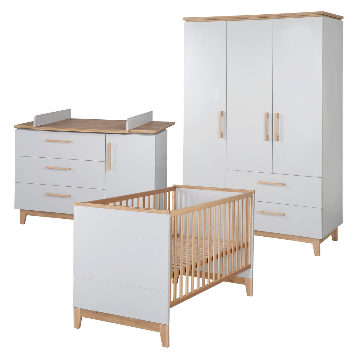 BABYZIMMER-SET Caro I, 3-teilig - Hellgrau, Holzwerkstoff (78/89/144cm) - Roba