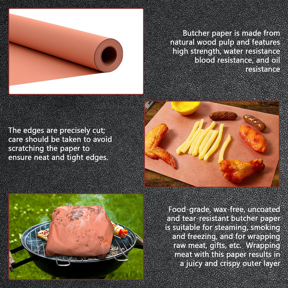 BUTCHER Paper Rolle 40 cm x 28 m, BBQ Kraftpapier für Grillen & Smoken - Braun, Textil (28/44/44cm)
