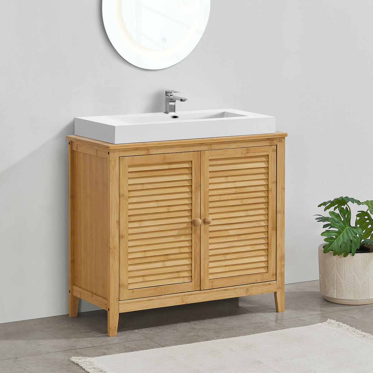 WASCHBECKENUNTERSCHRANK Värmdö - Naturfarben, Holz (67/60/30cm) - [en.casa]