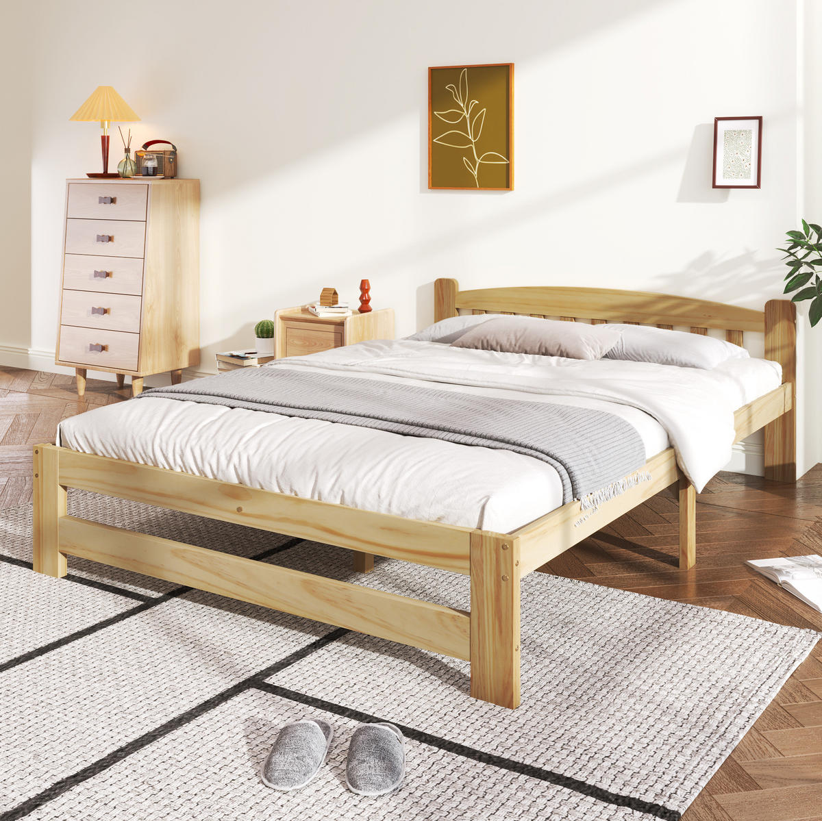 HOLZBETT 140/200 cm aus Massivholz Natur – mit Kopfteil inkl. Lattenrost - Naturfarben, Holz (140/200cm) - BEAOK