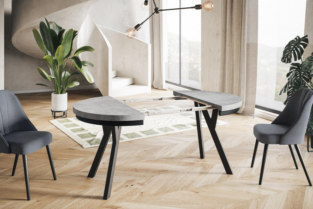 ESSZIMMERTISCH EVO, ausziehbarer Tisch 110 cm bis 210 cm, Farbe: Graphit, mit Holzbeinen in Farbe Schwarz - Schwarz/Grau, Holzwerkstoff (110/110/77cm) - Alpi-Möbel