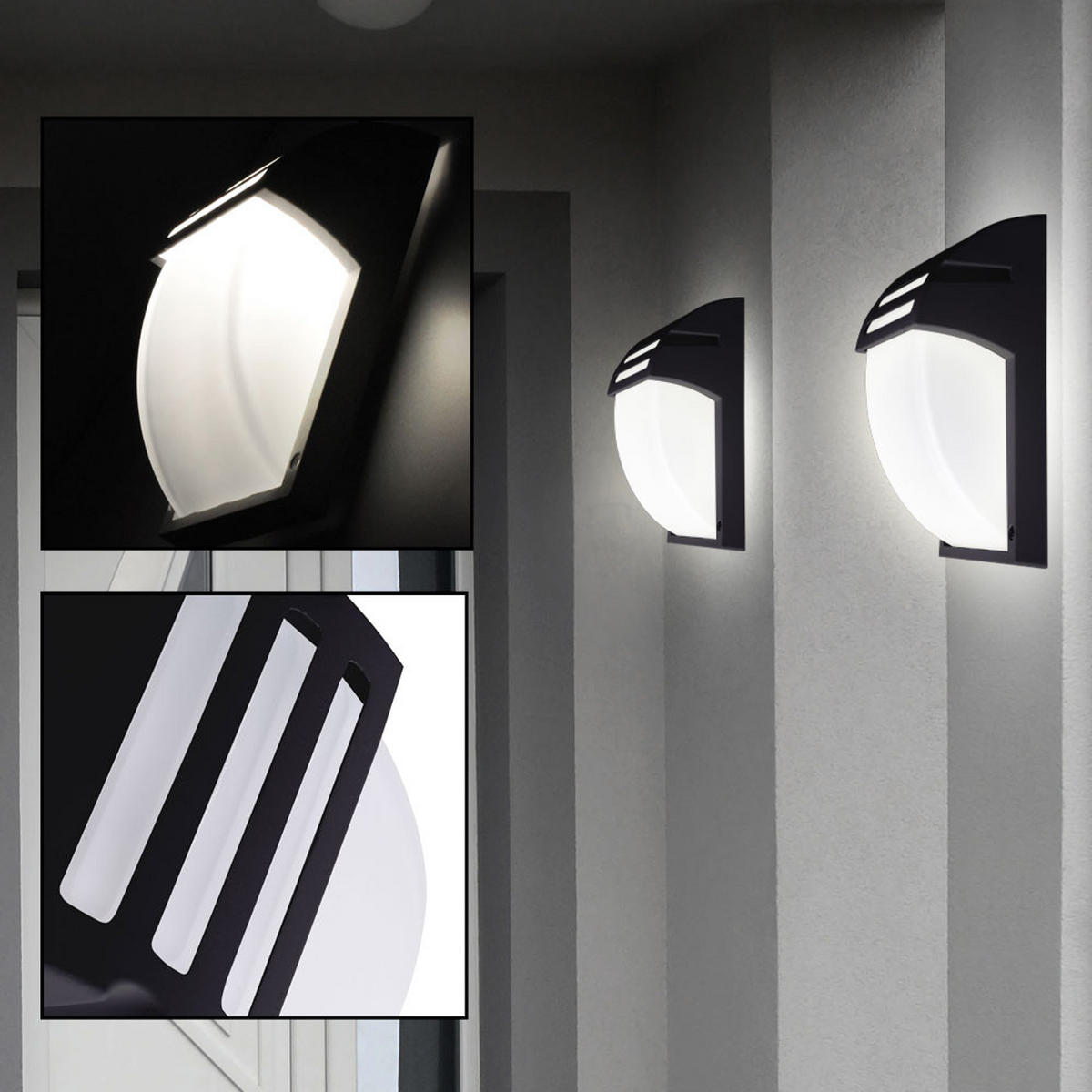 RGB LED AUSSEN-WANDLEUCHTE Schwarz 2er Set - Schwarz, Glas (18/24.5/9.3cm)