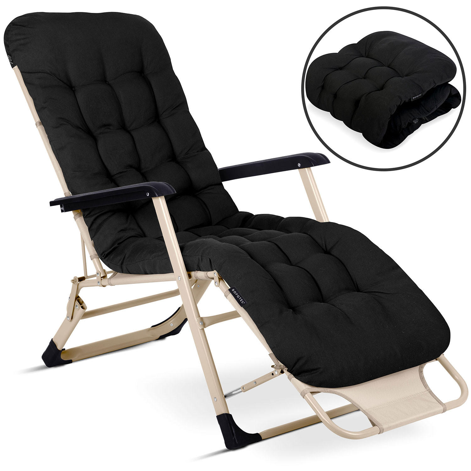 GARTEN-RELAXSESSEL Klappbarer mit Kissen, Schwarz - Schwarz, Metall (60/102/110cm)