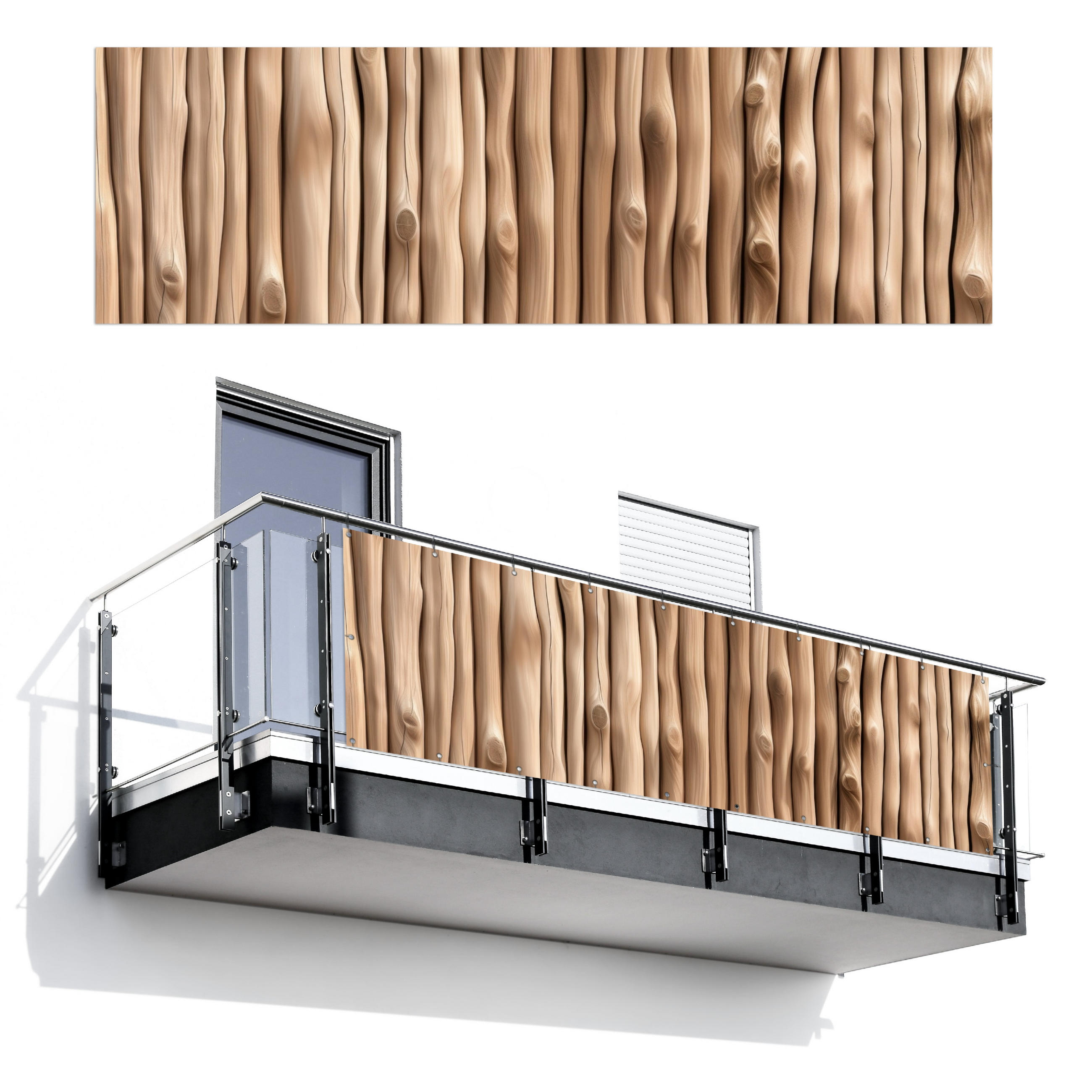 BALKON-SICHTSCHUTZ Holz - Stiel - Hellbraun - Ahornfarben, Kunststoff (300/95cm) - MuchoWow