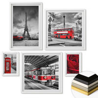WANDBILDER 5er-Set - 50x50 cm & 20x30 cm & 40x60 cm Weißer Rahmen - Ikonische Städte London Paris Eisenbahn - Weiß, Kunststoff (40/60cm) - ArtPrintCave