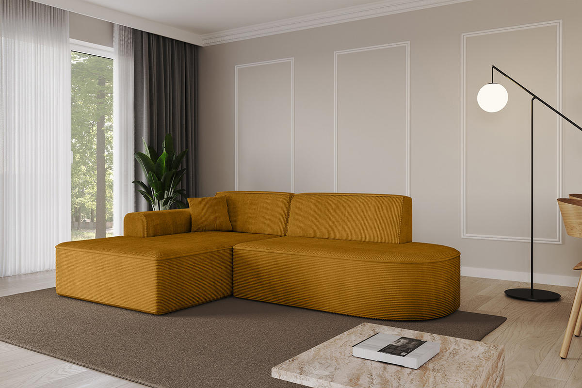 ECKSOFA Ottomane Links IREA-L1-v3 - 232x165x77 cm Senfgelb - Grün, Holzwerkstoff/Textil (232/165cm) - ALTDECOR