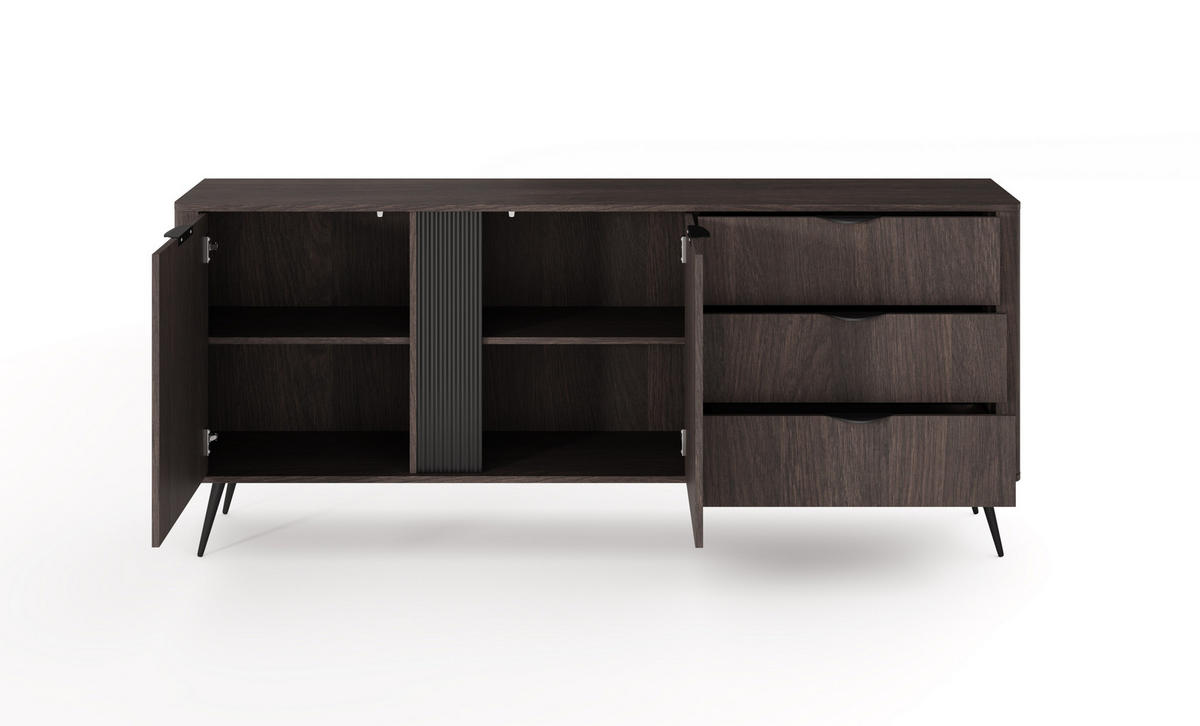 SIDEBOARD Arvis Eiche Dunin, Zweitürig mit Schubladen - Eichefarben/Schwarz, Holzwerkstoff (195/81/38cm) - Bettso