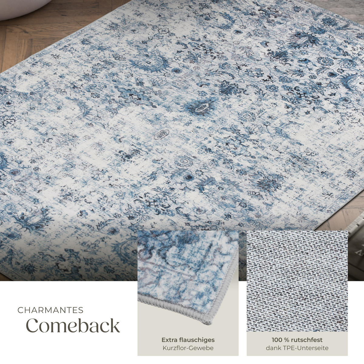 TEPPICH Vintage Design Amara,rutschfeste Unterseite,blau - Blau, Kunststoff (160/230cm) - tectake