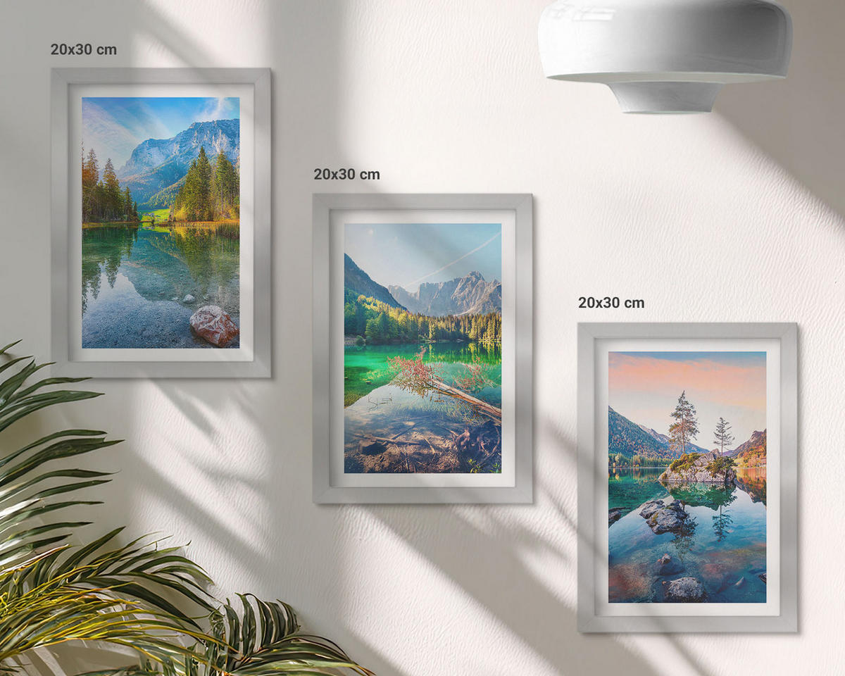 BILDER SET 3er Set - 20x30 cm Silberner Rahmen - Naturlandschaft der Bergseen - Silberfarben, Kunststoff (20/30cm) - TULUP