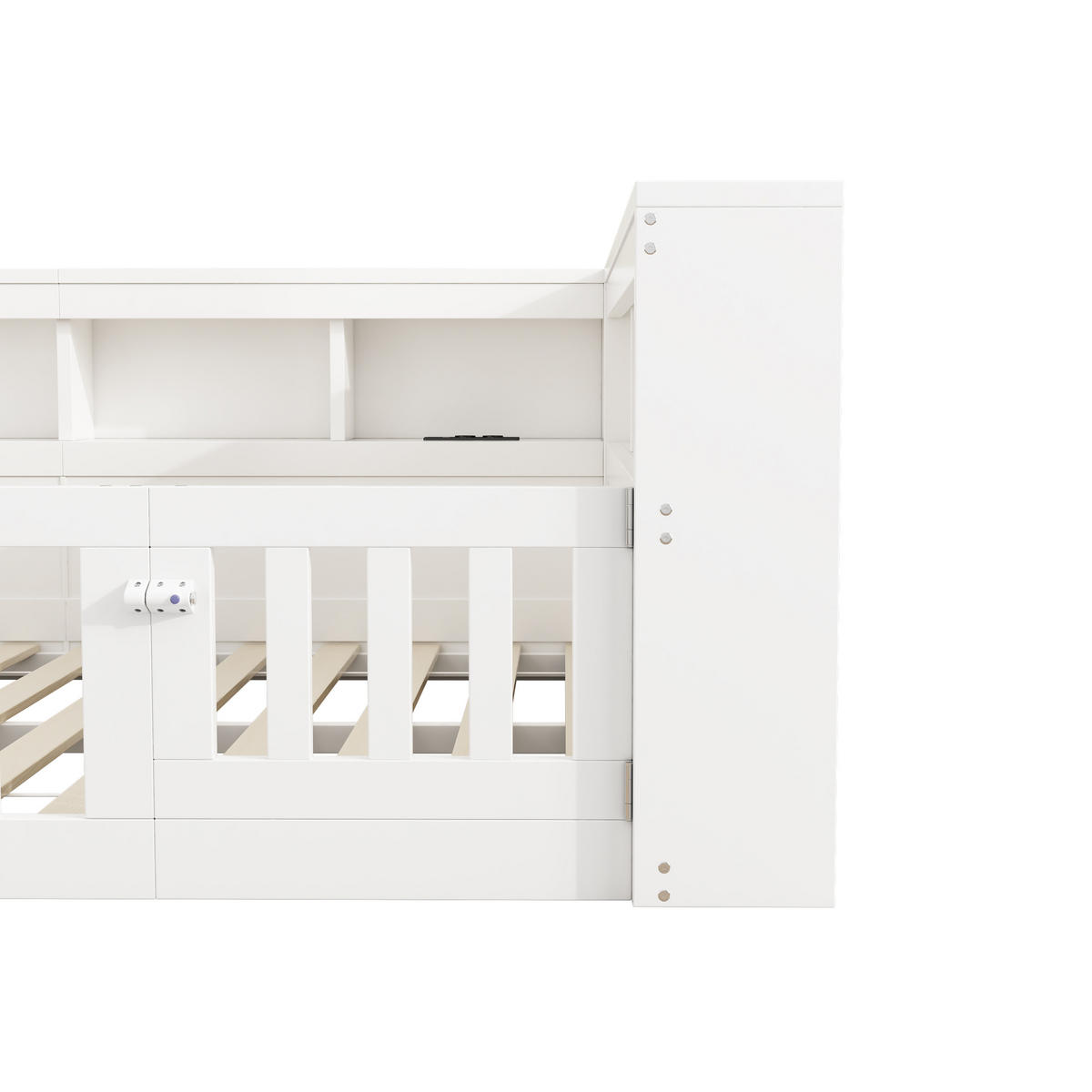 TAGEBETT 140x190cm Weiß Spanplatte Bettseite Staufach Steckdose USB - Weiß, Holz (140/190cm) - FLIEKS