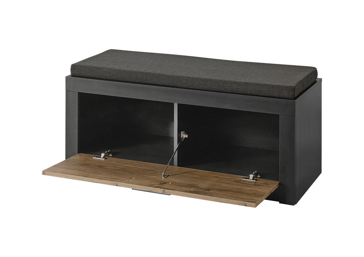 GARDEROBENBANK I11 Kastanie & Fresko 107/48/42 cm breit mit Sitzkissen - Dunkelgrau, Holzwerkstoff (107/48/42cm) - Livojo