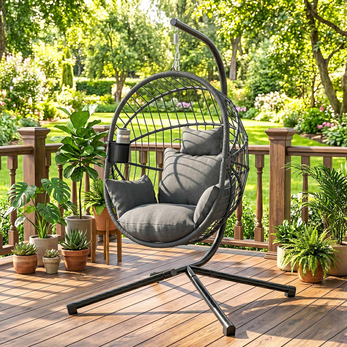 HÄNGESESSEL DE-06958 inkl. Polster, Egg-Chair, bis 120 kg Grau - Grau, Metall (106/188/120cm) - ComfortXL