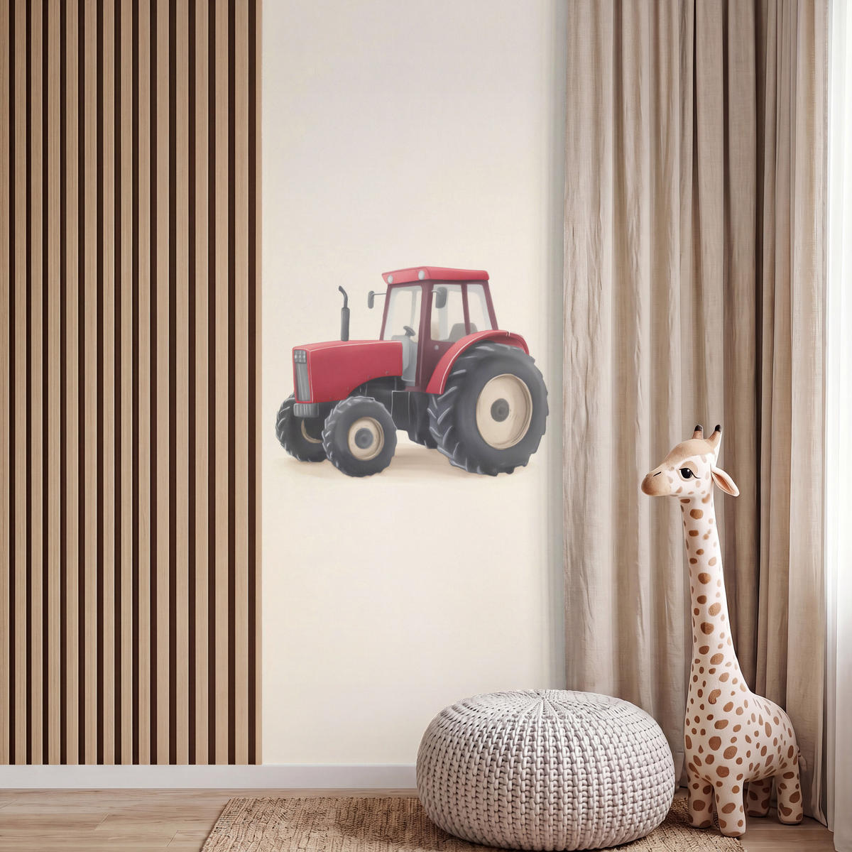 KINDERTAPETE - Traktor - Minimalistisch - Illustration - Rot - 100x260 cm - Rot, Papier (100/260cm) - OnlyWow