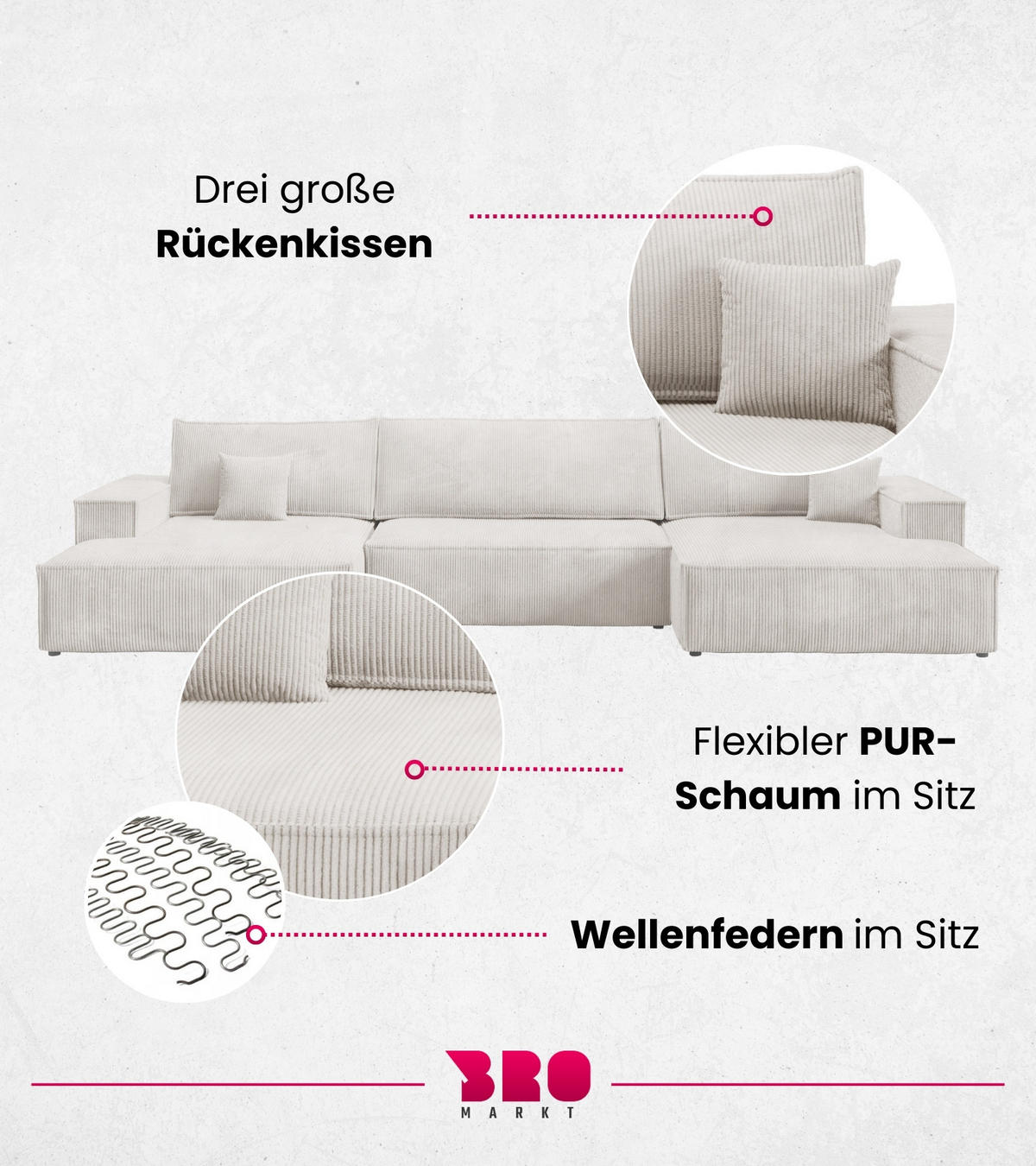 WOHNLANDSCHAFT Pablo Maxi mit Schlaffunktion Weiß Cord - Weiß, Textil (397/85/148cm) - Bromarkt