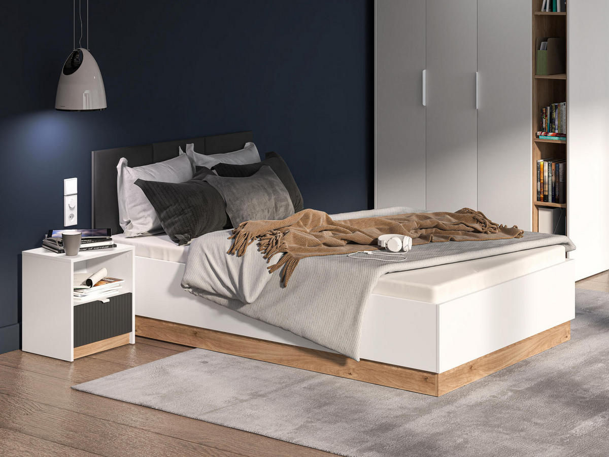 BETTGESTELL TORINO Weiß 126x208x90 cm - Weiß, Holzwerkstoff - FURNLUX