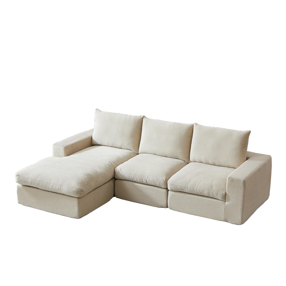 ECKSOFA 251/160/81 cm beige aus Cord mit Chaiselongue, 4 Modulen und 3 Kissen - Beige, Textil (160/251cm) - OKWISH