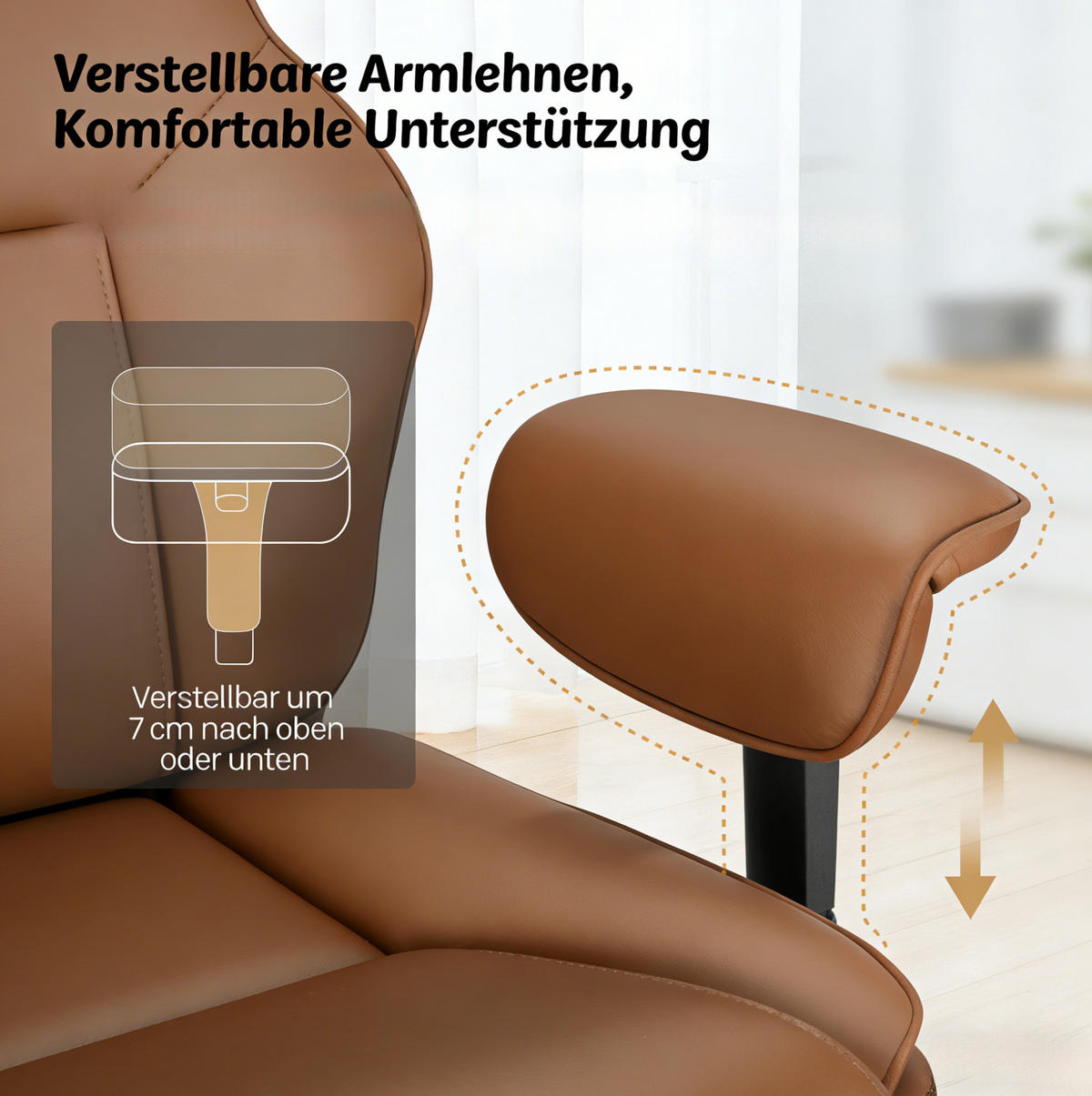 BÜROSTUHL ergonomisch höhenverstellbar mit Fußlehne Braun - Braun, Metall (77/125.5/35.5cm) - Meubliv