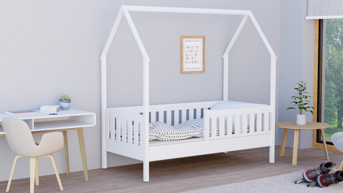 HAUSBETT 160x80 weiß - Weiß, Holzwerkstoff (80/160cm)