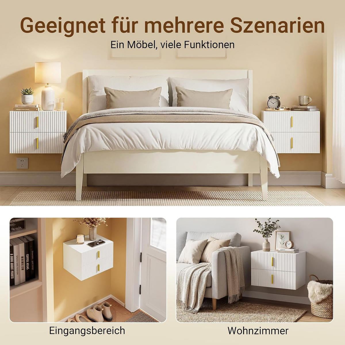 NACHTTISCH mit zwei Schubladen FBT177-E-W - Weiß, Holzwerkstoff (40/30/30cm) - SoBuy