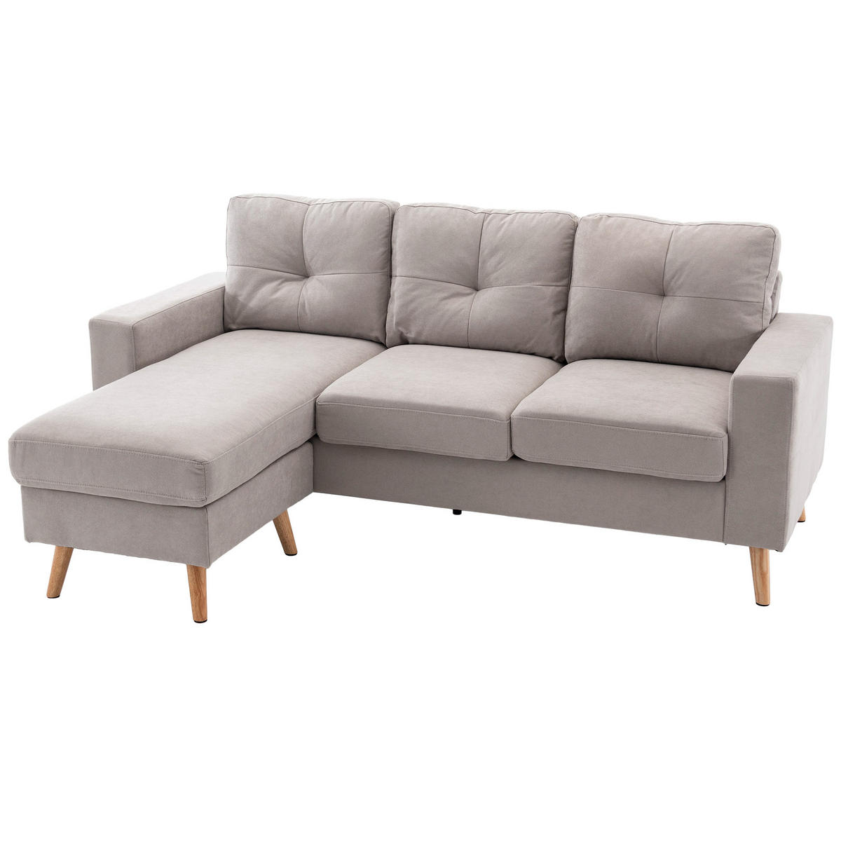 3-SITZER-ECKSOFA DE-06452 wendbare Chaiselongue, Leinenoptik Hellgrau - Hellgrau, Holz/Textil (136/85/193cm) - ComfortXL