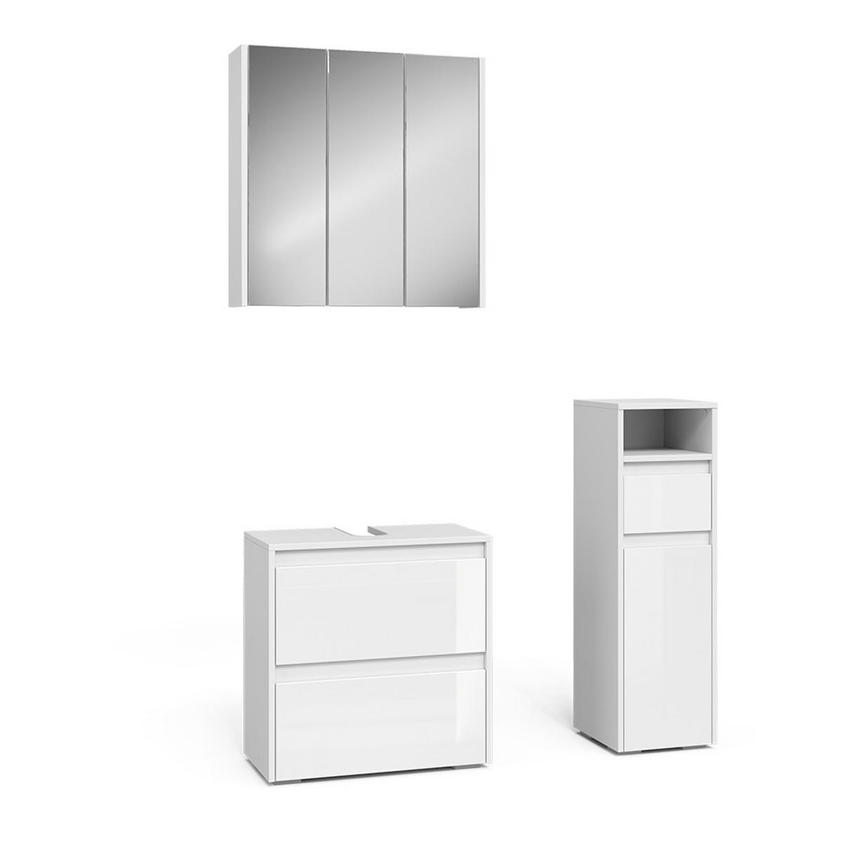 BADMÖBEL-SET Majest Weiß 3 Teile - Weiß Hochglanz, Holzwerkstoff (60/62/30cm) - Vicco