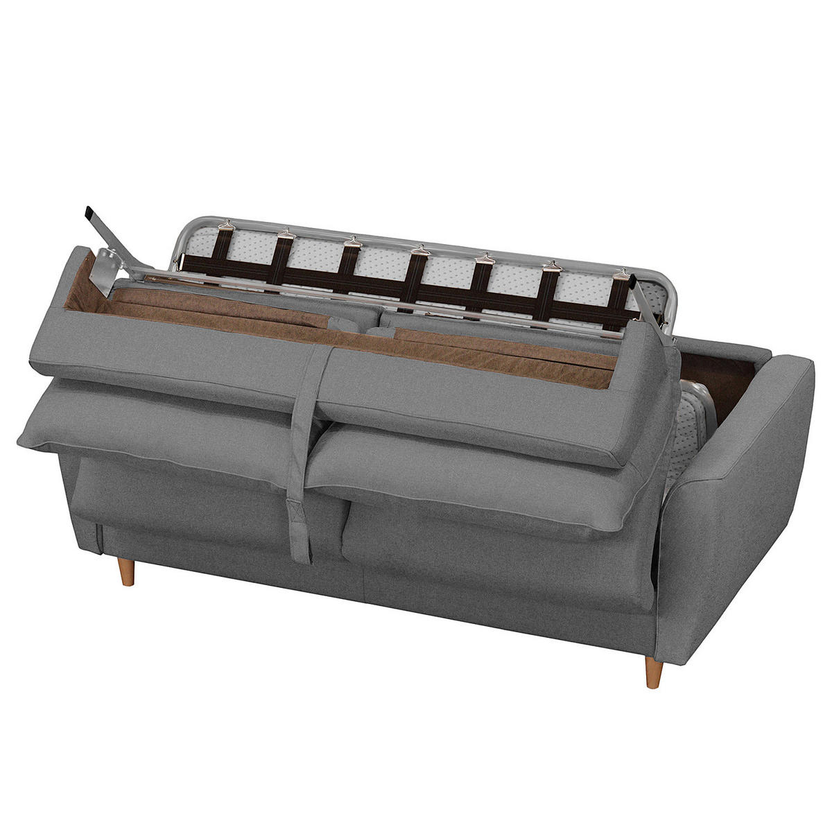 SCHLAFSOFA mit Matratze - Webstoff - Buchefarben/Grau, Buchenholz/Textil (195/90/102cm) - home24