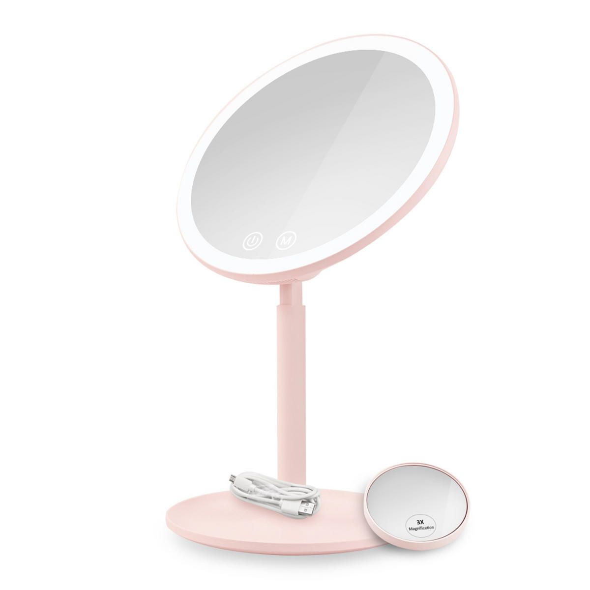 KOSMETIKSPIEGEL mit Licht mit Abnehmbare Saugnapfes, Rosa, φ20 cm - Pink, Glas (20/35/20cm) - EMKE