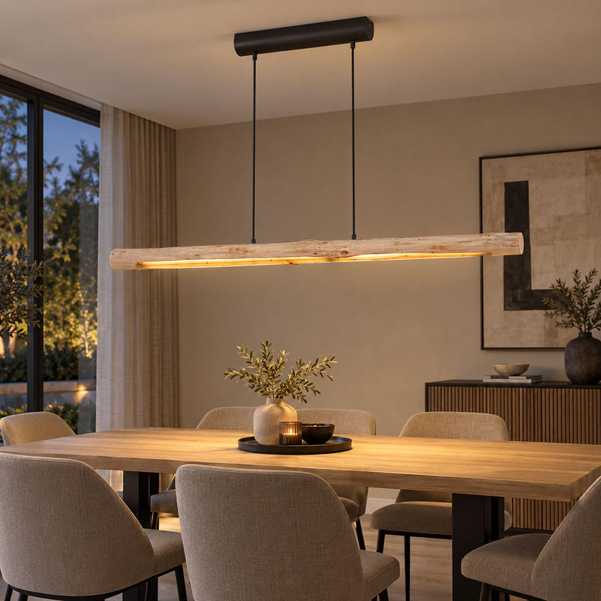 LED HÄNGELEUCHTE Mella - Schwarz, Holz (120/8/150cm) - Globo Lighting