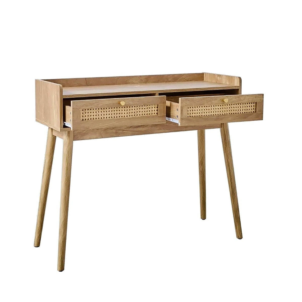 KONSOLE 2 Schubladen mit Rattanfronten und Holzbeinen Palmo 100/35/85,2 cm - Apfelbaumfarben, Holzwerkstoff (100/35/85.2cm) - Calicosy