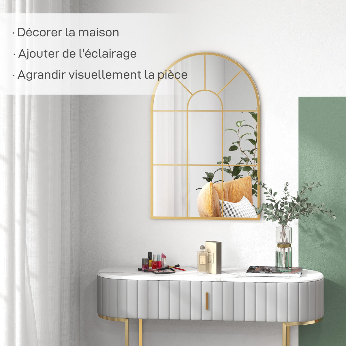 WANDSPIEGEL DE-14287 91x60 cm, gewölbter Metallrahmen Gold - Goldfarben, Glas (91/60/2cm) - ComfortXL