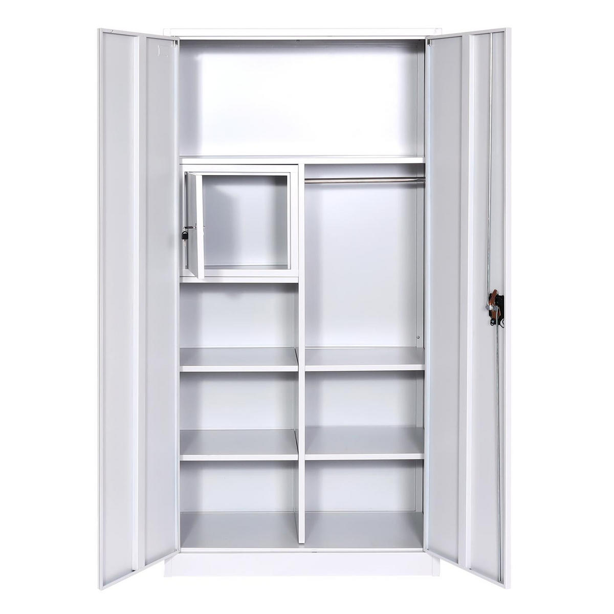 AKTENSCHRANK mit extra Schließfach 185x90x45cm Kleiderstange abschließbar Metall Grau - Weiß, Metall (90/185/45cm) - PROREGAL
