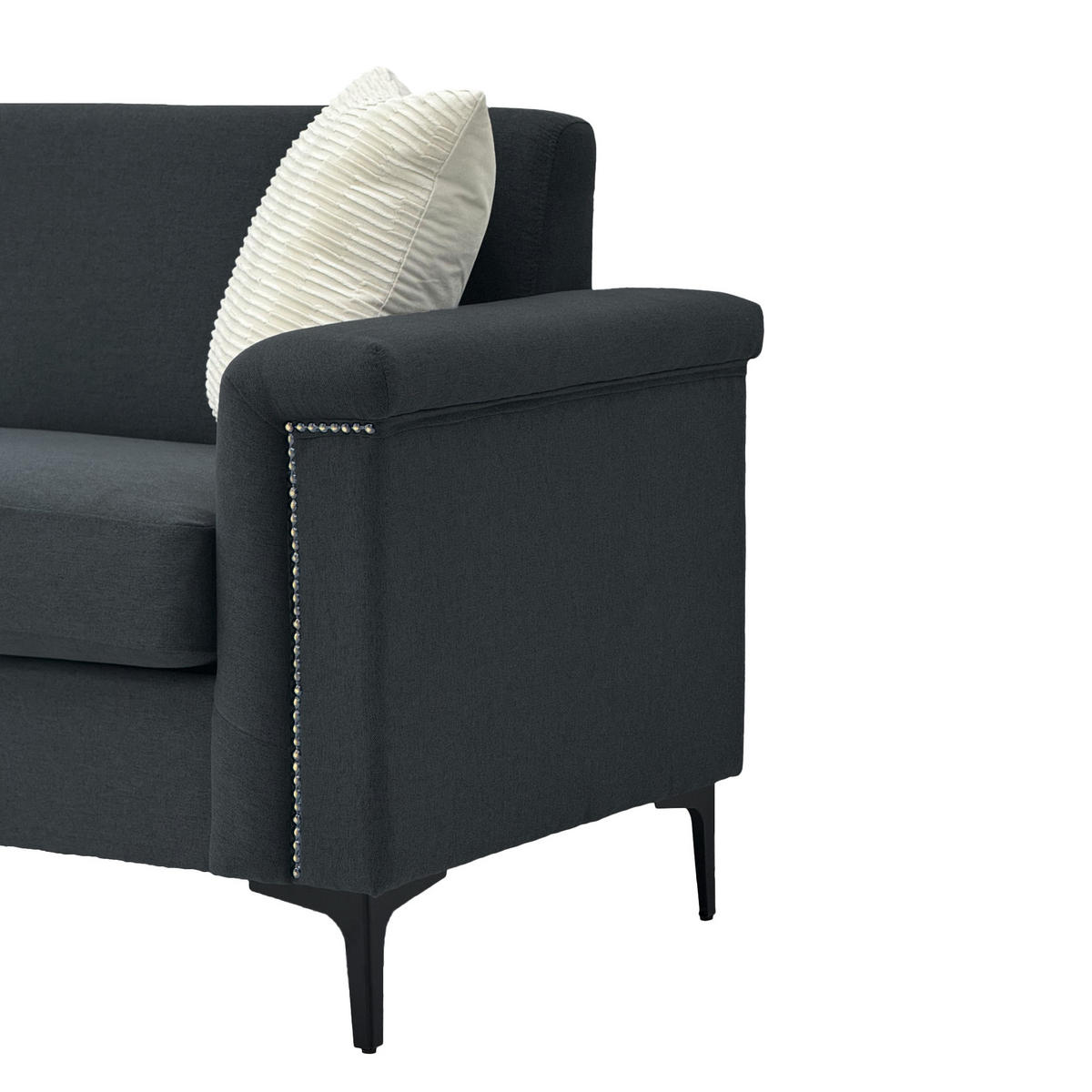 2-SITZER Sofa Feinleinen Polyester mit Taschenfederkern und Metallfüßen 172/73.5/81.5 cm Dunkelgrau - Dunkelgrau, Textil (73.5/81.5/172cm) - Redom