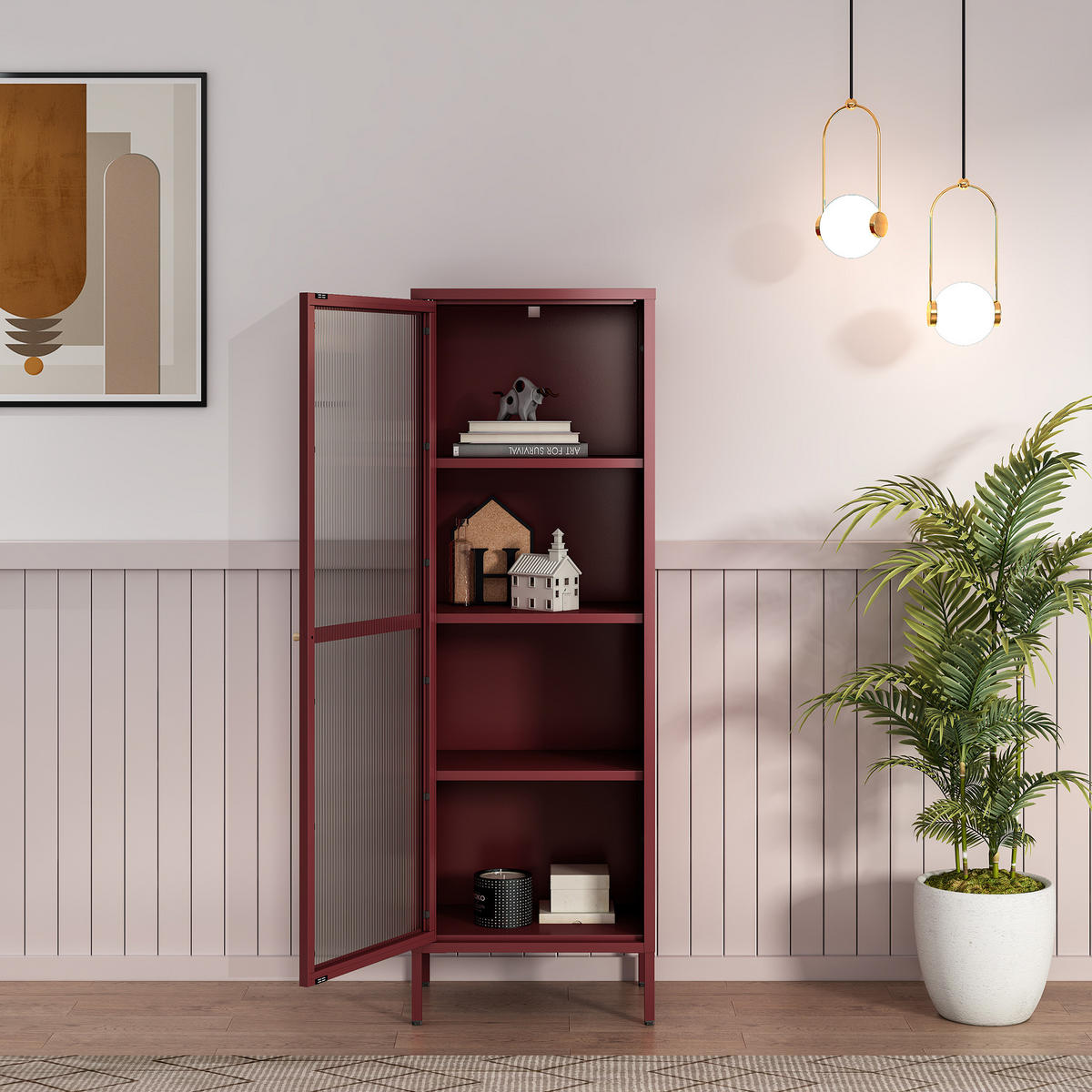 VITRINENSCHRANK Säkylä - Bordeaux, Glas/Metall (50/150/35cm) - [en.casa]
