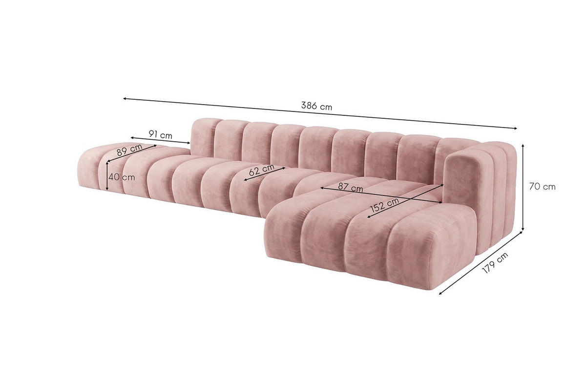 ECKSOFA Modulares In L-Form Mit Hocker, Velvet-Stoff Riviera, Hellrosa, Rechts, GRAND - Hellrosa, Holz (386/179cm) - Kaiser Möbel