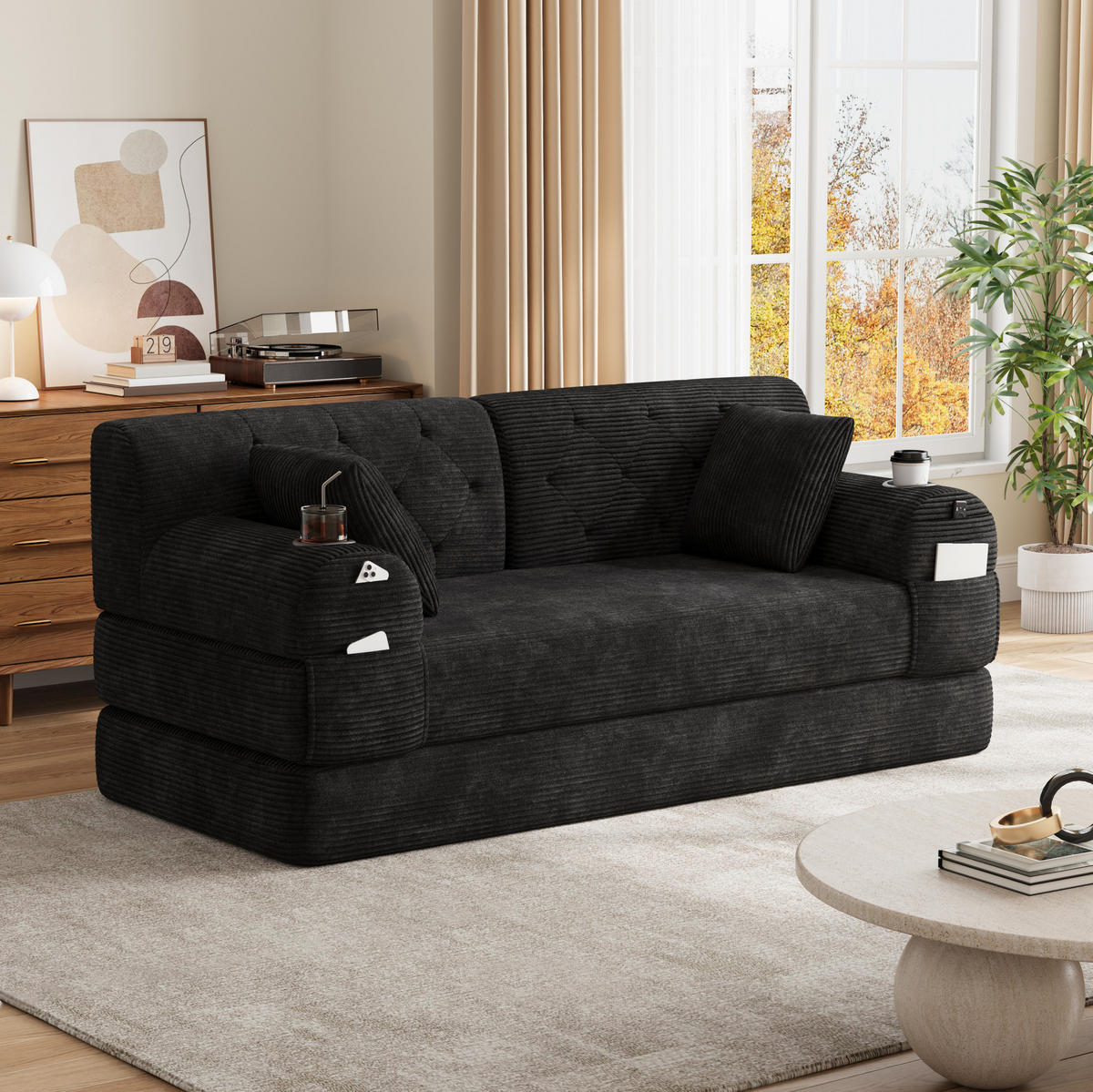 SCHLAFSOFA mit hoher Rückenlehne 168 x 80 x 81 cm Schwarz - Schwarz, Kunststoff (80/81/168cm) - Meubliv