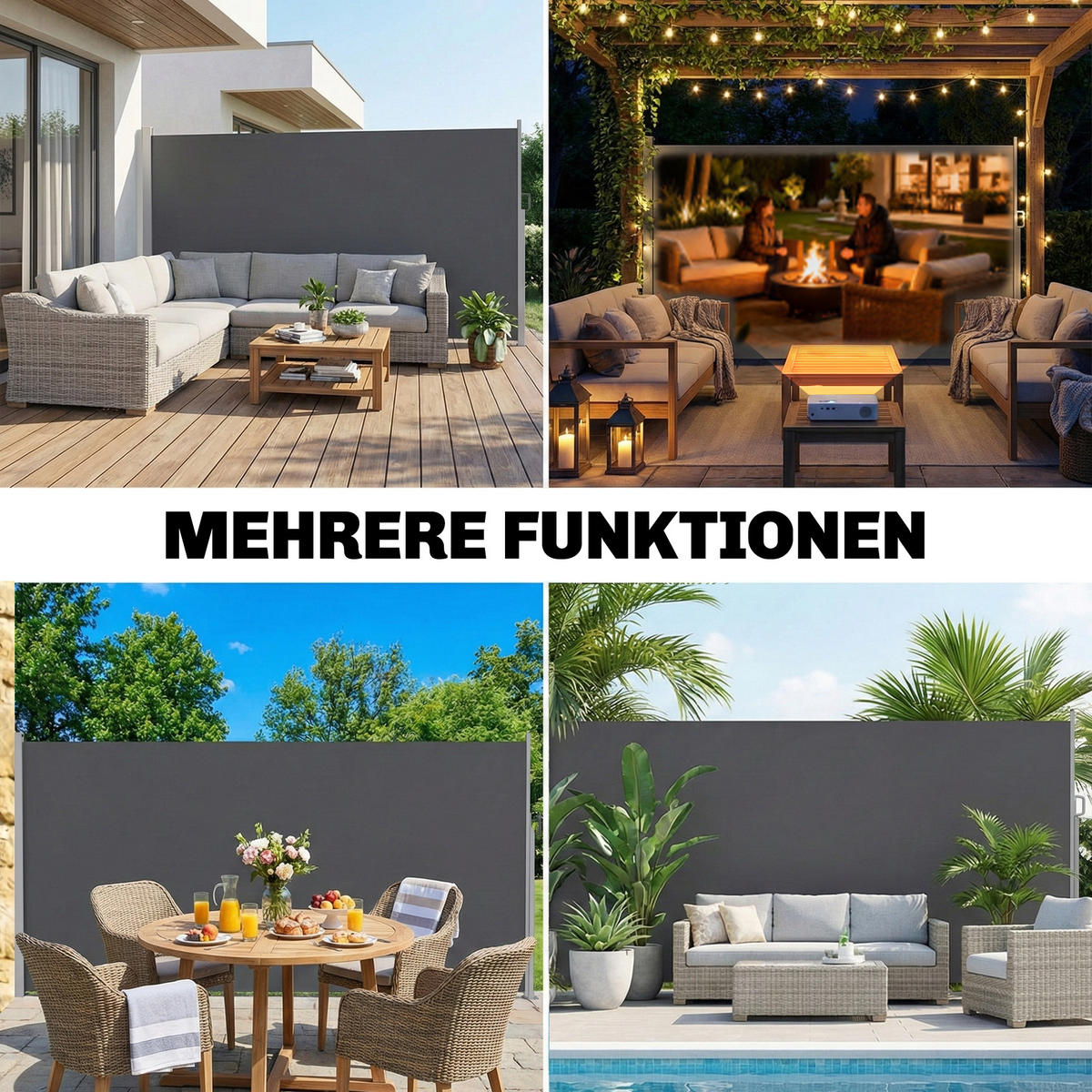 SEITENMARKISE DE-07470 Sichtschutz, wasserabweisend UV50+ Dunkelgrau - Dunkelgrau, Textil/Metall (5/185/420cm) - ComfortXL