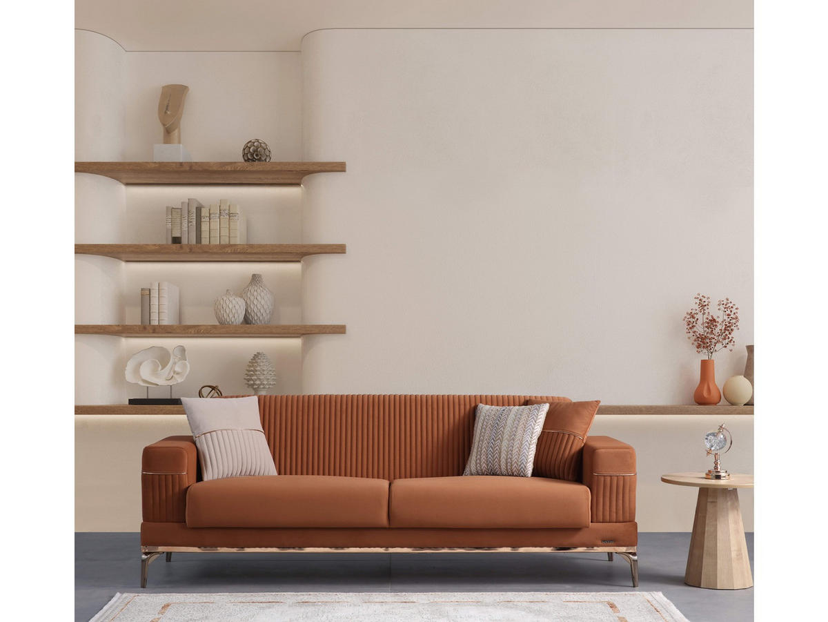 3-SITZER Sofa CUSCO, Terracotta - Terracotta, Kunststoff/Textil (230/84/90cm)
