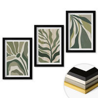WANDBILDER 3er-Set - 20x30 cm Schwarzer Rahmen - Illustrationen gemalter grüner Blätter - Schwarz, Kunststoff (20/30cm) - ArtPrintCave