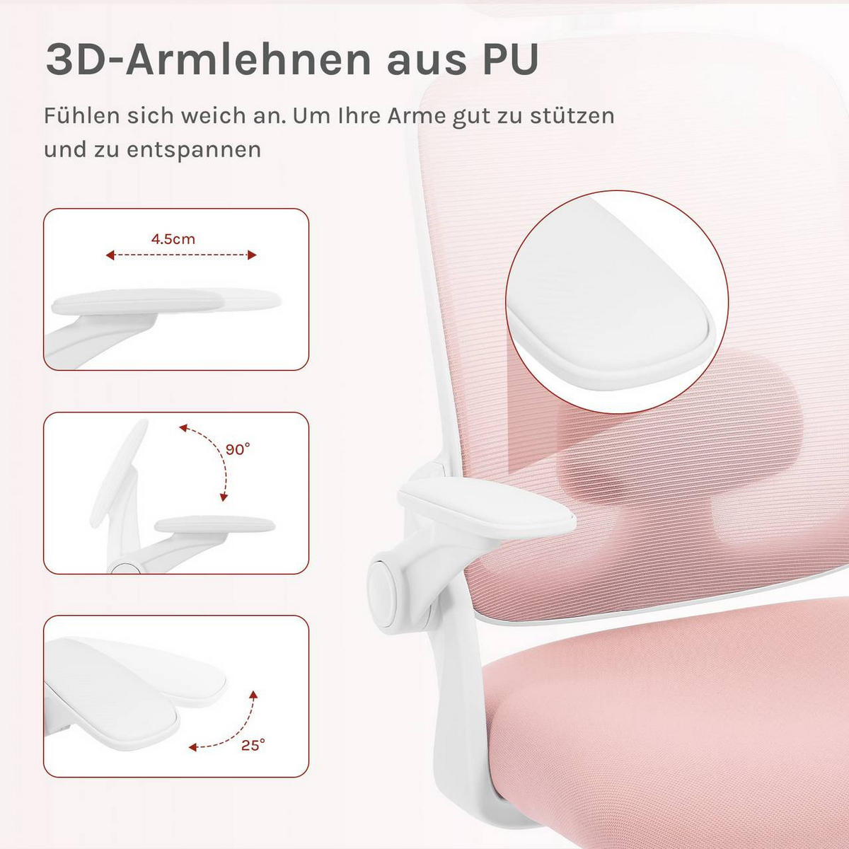 DREHSTUHL mit Wippfunktion, Netzstoff, Rosa - Rosa, Kunststoff/Textil (63.5/109.5/50cm) - Woltu