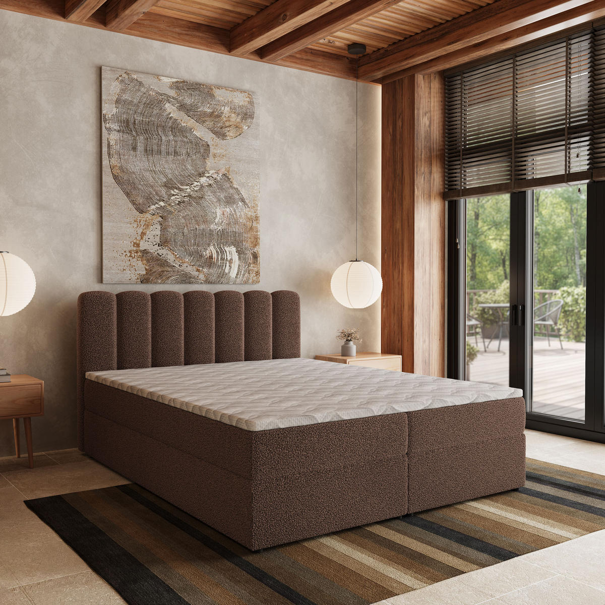 BOXBETT SOLIA 180x200 cm mit Matratze und Topper, H2+H3 - Braun - Braun, Holz (180/200cm) - MASSENO